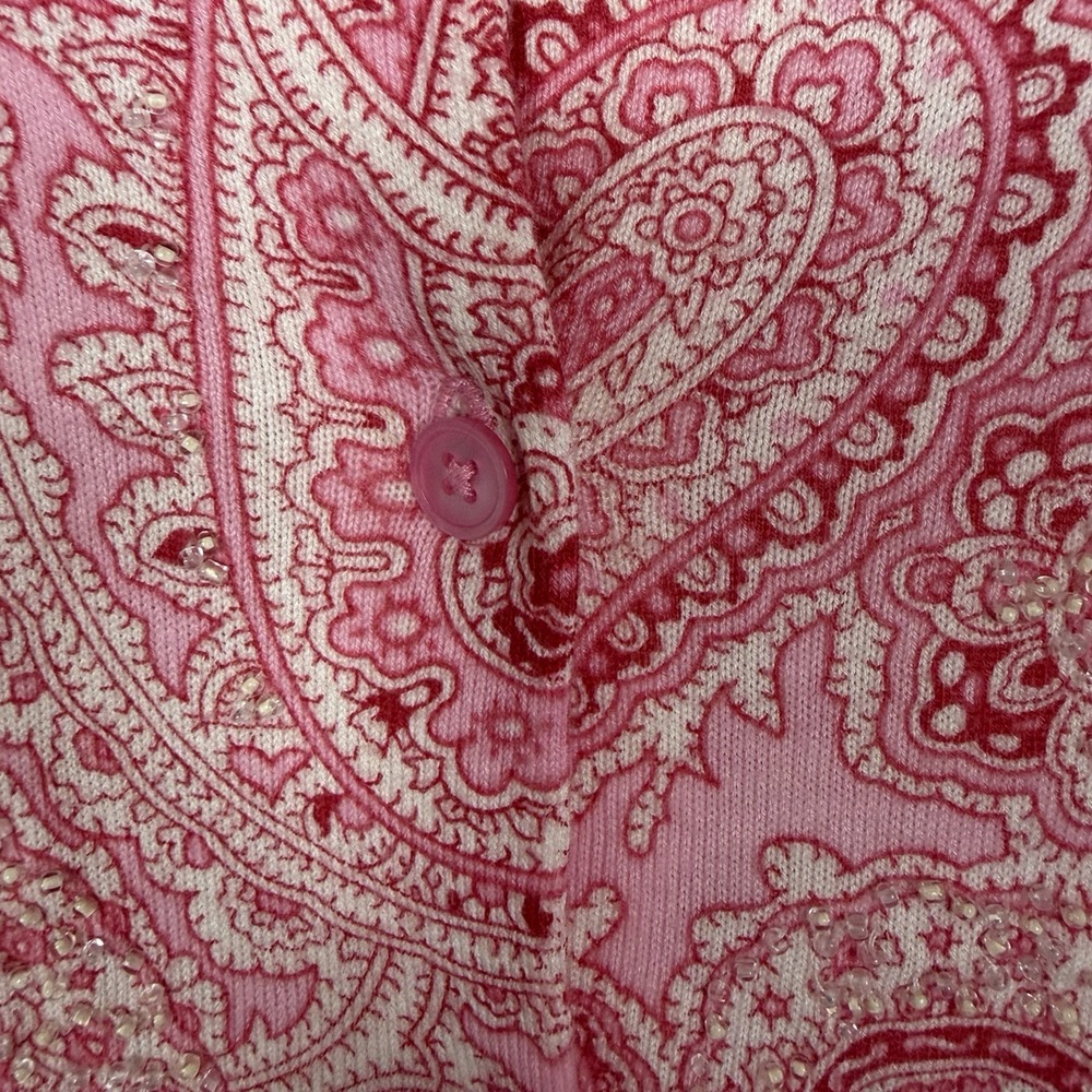 Talbots Cardigan Pink Paisley Beaded Soft Feminine Career Sparkly Dainty Size XL - Picture 5 of 12